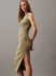 Módní Washed Rib Label Long šaty, Zelená barva, 2024
