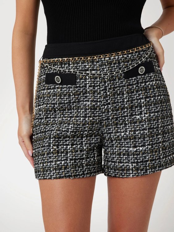 Luxusní Yvonne Mix Denim Tweed šortky, Černá, Multi barva, XS, S, M, L