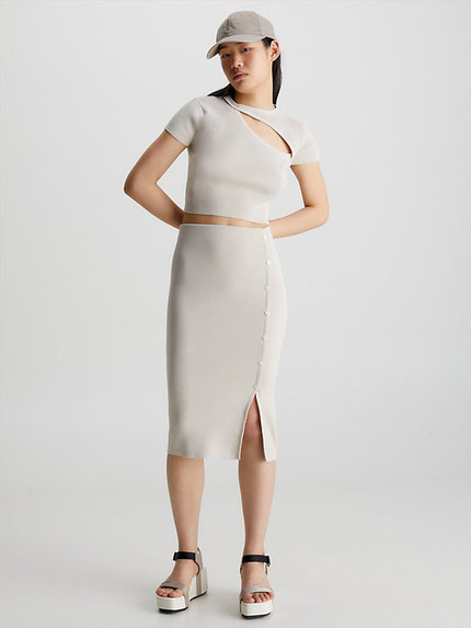 Módní Button sukně, Béžová barva, 2023