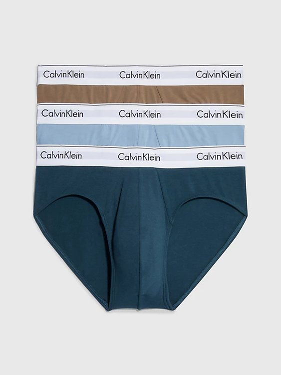 Calvin Klein Underwear – Modern Cotton Stretch slipy 3ks, Hnědá, Modrá barva