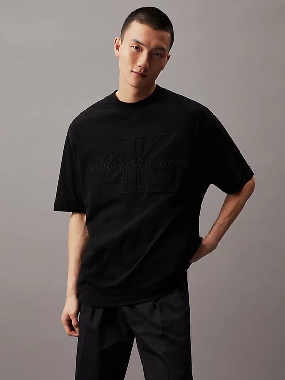 Calvin Klein Jeans – Premium Monologo triko, Černá barva