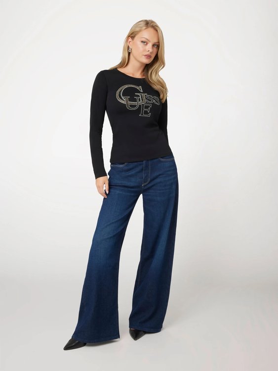 Studded Logo triko – GUESS, Černá barva Ženy