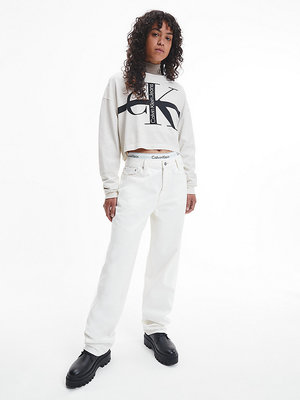 Monolog washed mikina – Calvin Klein Jeans, Krémová barva Ženy