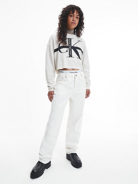 Monolog washed mikina – Calvin Klein Jeans, Krémová barva Ženy