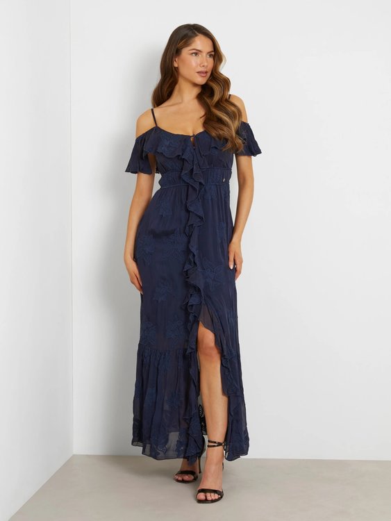 GUESS – Elide Long šaty, Modrá barva