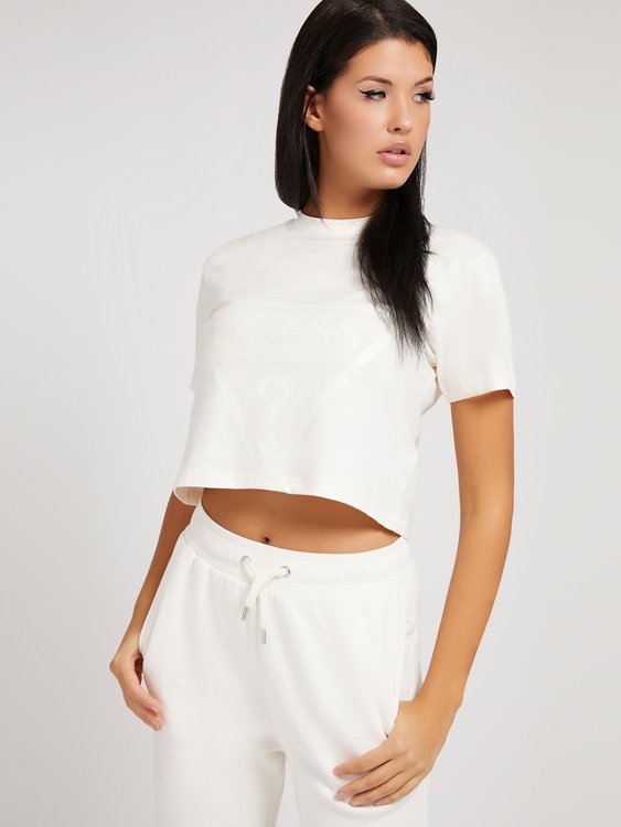 Guess – Adele crop triko, Bílá barva