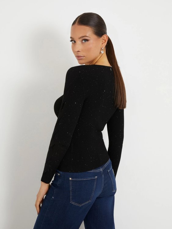 Módní Laurel Micro Sequin svetr, Černá barva, 2024