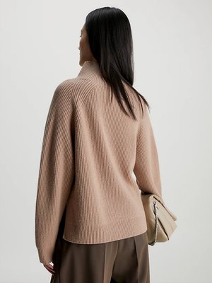 Recycled Wool Button svetr – Calvin Klein, Hnědá barva Ženy