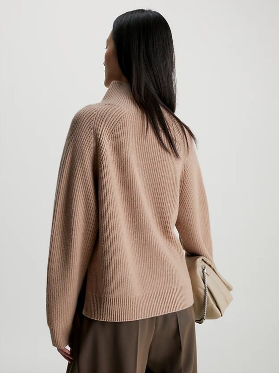 Recycled Wool Button svetr – Calvin Klein, Hnědá barva Ženy