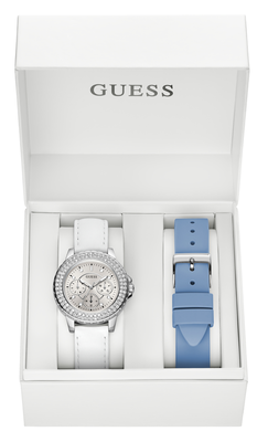 Crown Jewel hodinky – GUESS, Bílá, Modrá, Stříbrná barva Ženy