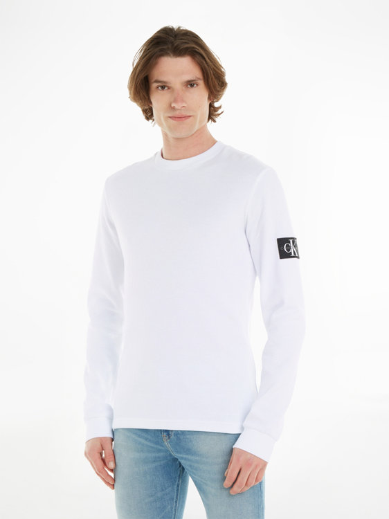 Calvin Klein Jeans – Badge Waffle triko, Bílá barva