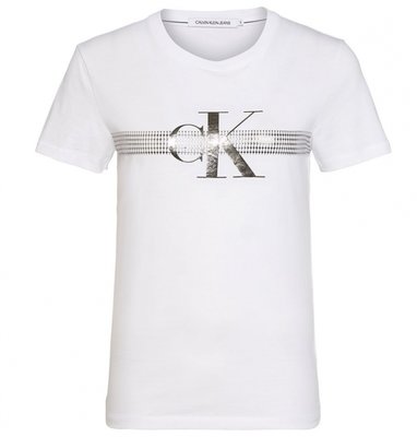 Calvin Klein Jeans – Metallic Logo tričko, Bílá barva