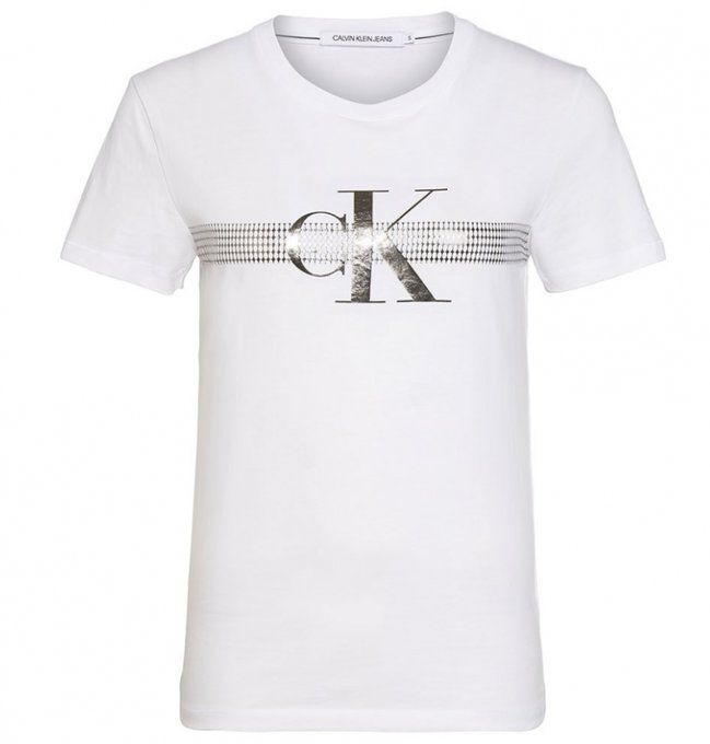 Calvin Klein Jeans – Metallic Logo tričko, Bílá barva