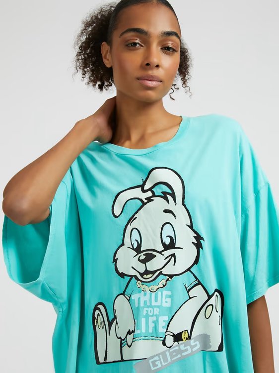 Luxusní Bunny Oversize triko, Modrá, Tyrkysová barva, ONE