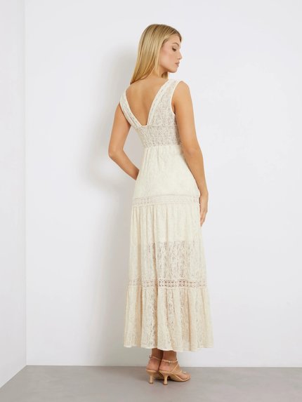 Módní Lace Long Clio šaty, Béžová barva, 2024