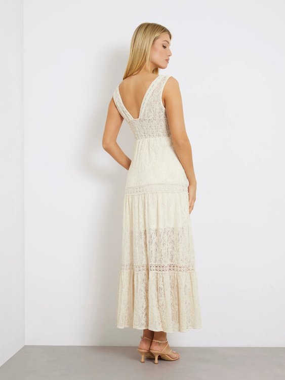 Módní Lace Long Clio šaty, Béžová barva, 2024