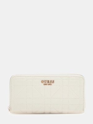 GUESS – Assia Large Zip velká peněženka, Krémová barva