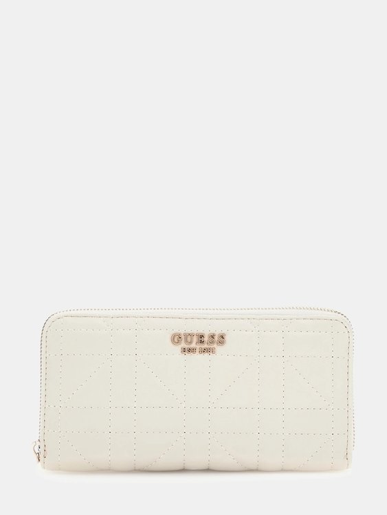 GUESS – Assia Large Zip velká peněženka, Krémová barva