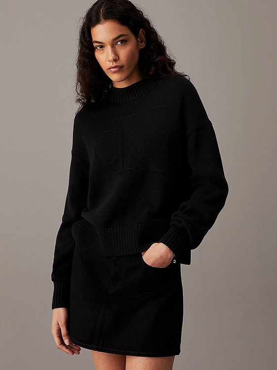 Calvin Klein Jeans – CK Intarsia svetr, Černá barva