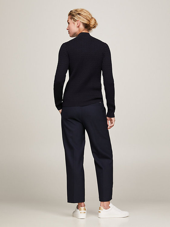 Luxusní Skinny Cable Zip svetr, Modrá barva, XS, S, M, L