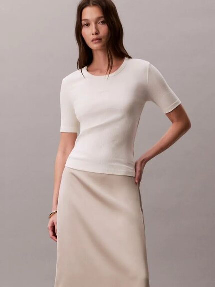 Módní Ribbed half sleeve tričko, Krémová barva, 2026