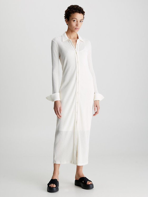 Calvin Klein – Crepe Rib šaty, Bílá barva
