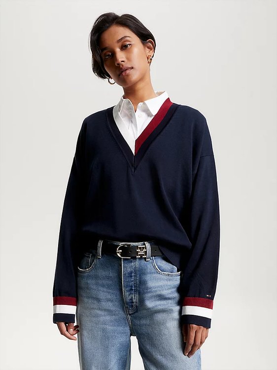 Tommy Hilfiger – Global Stripe svetr, Navy barva