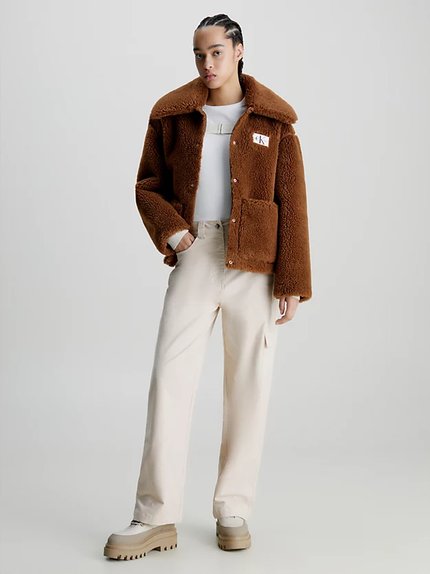 Módní Short Sherpa bunda, Hnědá barva, 2023