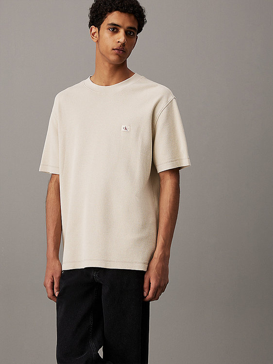 Calvin Klein Jeans – Waffle Woven triko, Béžová, Hnědá barva