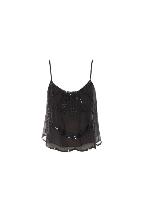 Módní Festone top, Černá barva, 2022