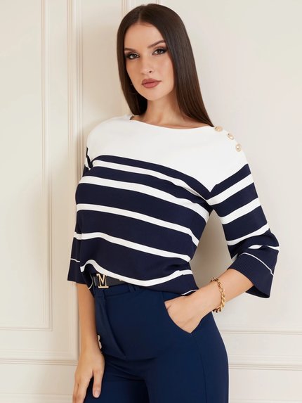 Módní Febe Sweater Striped svetr, Bílá, Modrá barva, 2024