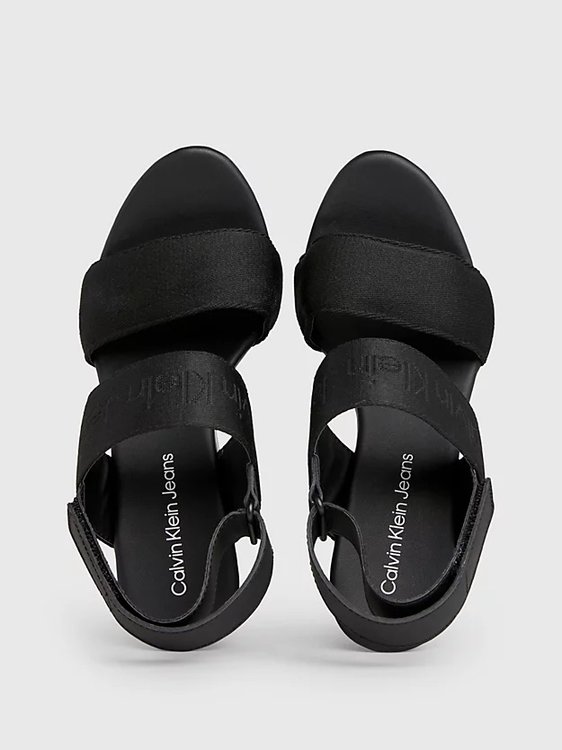 Módní Wedge sandály, Černá barva, 2024