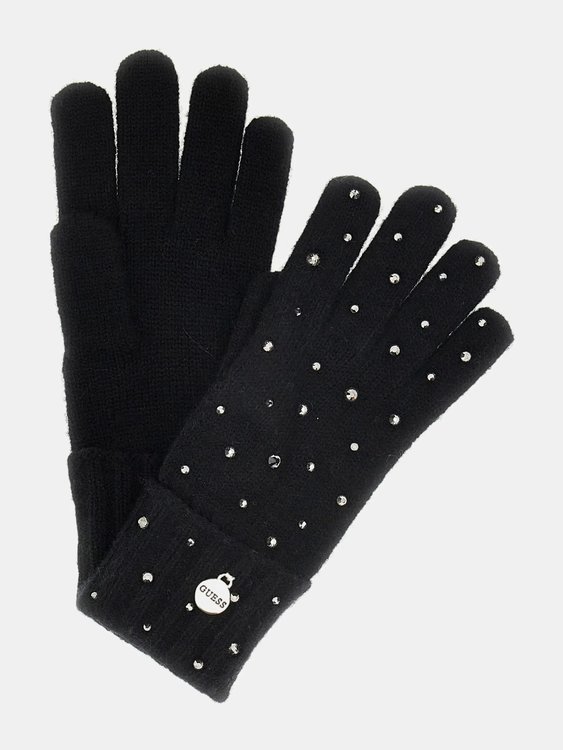 GUESS – Rhinestone rukavice, Černá barva