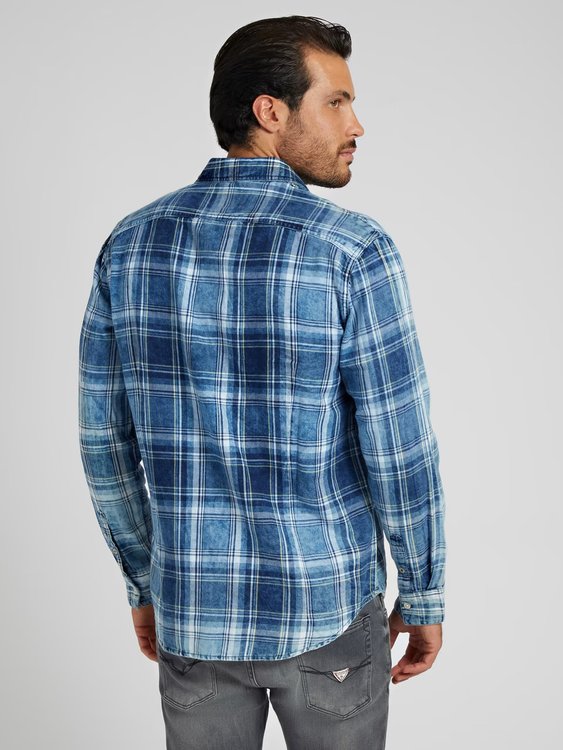 Macro Check košile – Guess, Modrá barva Muži