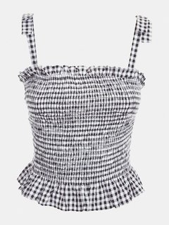 Luxusní Gingham top, Černá barva, XS, S, M