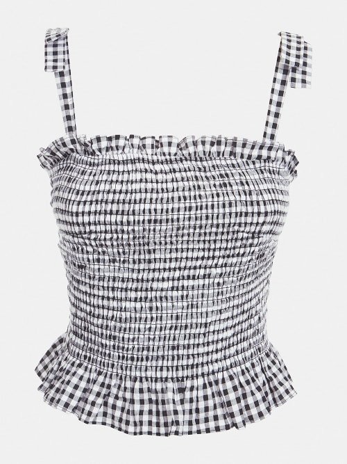 Luxusní Gingham top, Černá barva, XS, S, M