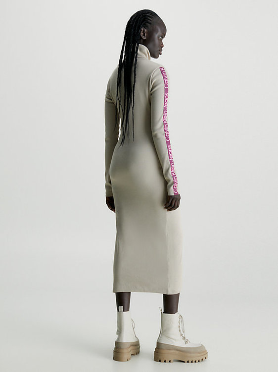 Logo Elastic Rib šaty – Calvin Klein Jeans, Krémová barva Ženy