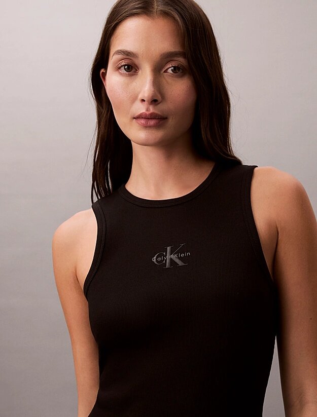 Monologo baby rib tank midi šaty – Calvin Klein Jeans, Černá barva Ženy