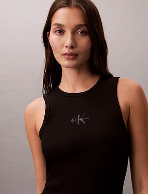 Monologo baby rib tank midi šaty – Calvin Klein Jeans, Černá barva Ženy