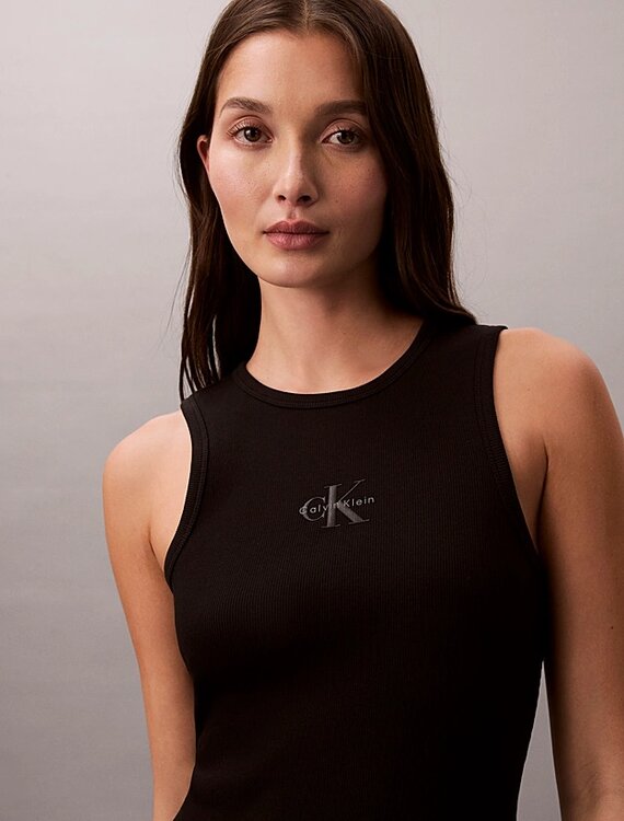 Monologo baby rib tank midi šaty – Calvin Klein Jeans, Černá barva Ženy
