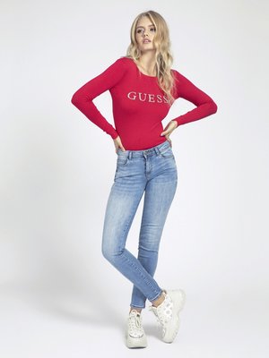 Rhinestones svetr – Guess, Červená barva Ženy, Ženy