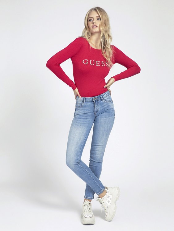 Rhinestones svetr – Guess, Červená barva Ženy, Ženy