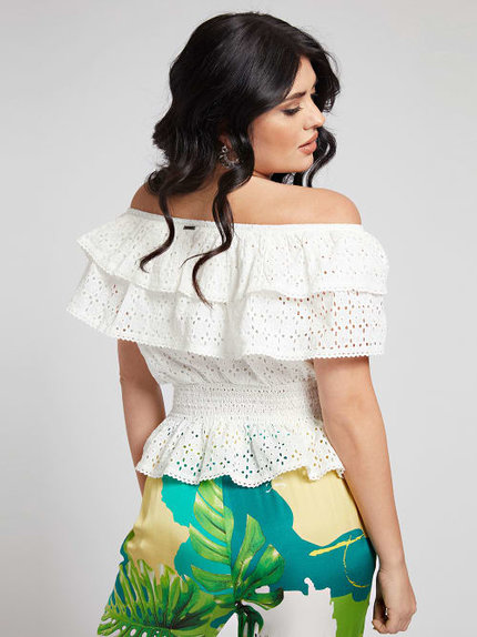 Módní Sangallo top, Bílá barva, 2021