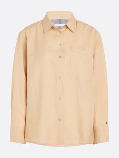 Linen Easy Fit košile Béžová, Hnědá barva Ženy