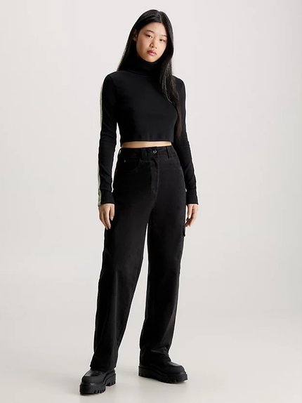 Módní Logo Elastic Crop triko, Černá barva, 2023