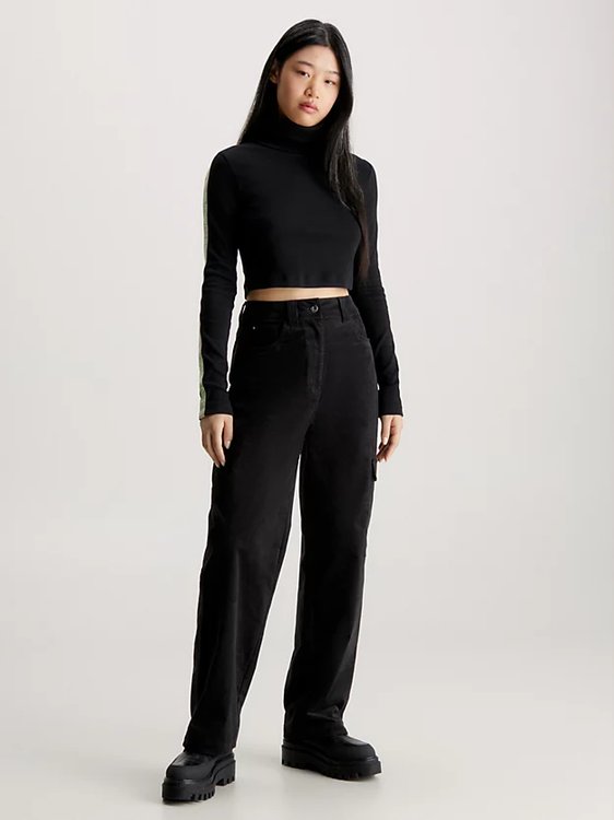 Módní Logo Elastic Crop triko, Černá barva, 2023