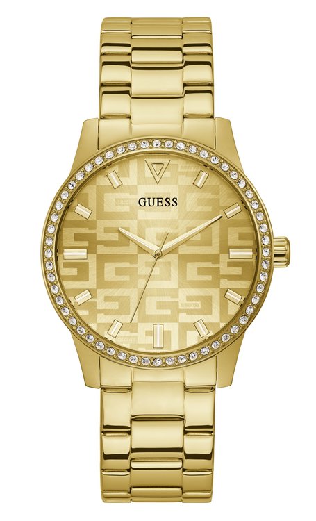 Guess – Hodinky Logo Analog, Zlatá barva