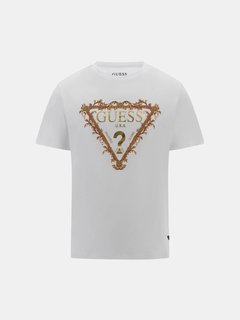 GUESS, Bílá barva Triangle Logo triko