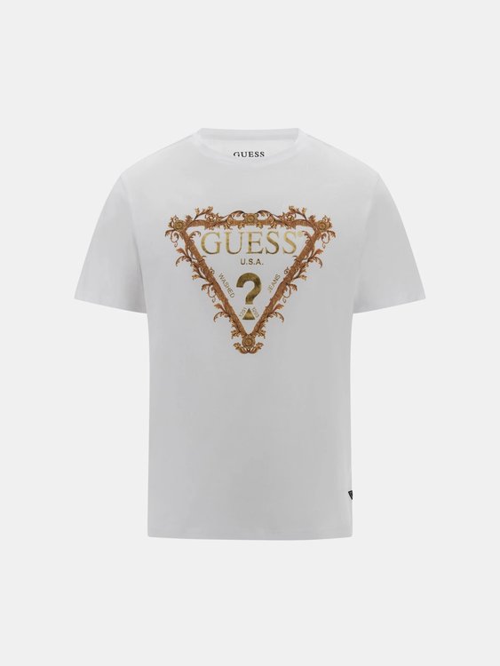 GUESS, Bílá barva Triangle Logo triko