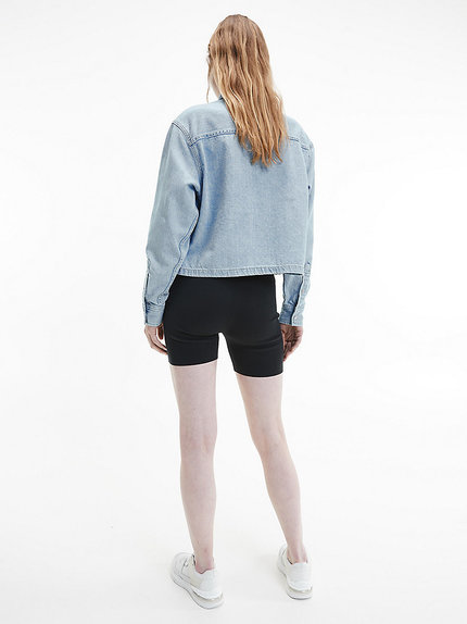 Módní Cropped košile, Modrá barva, 2022